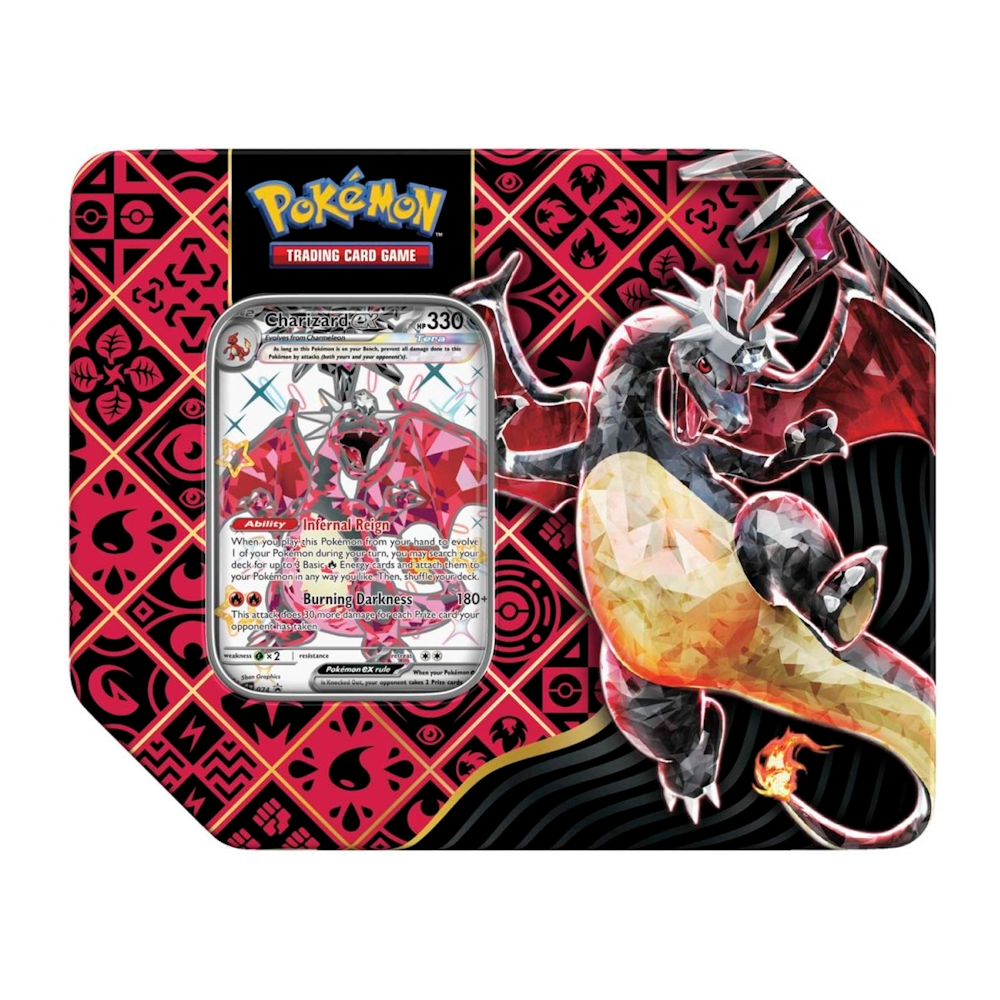 pokémon tcg – paldean fates: tera charizard ex tin (us version) pokémon tcg – paldean fates: tera charizard ex tin (us version)