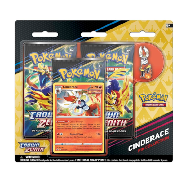 pokémon crown zenith cinderace pin collection 3 pack blister