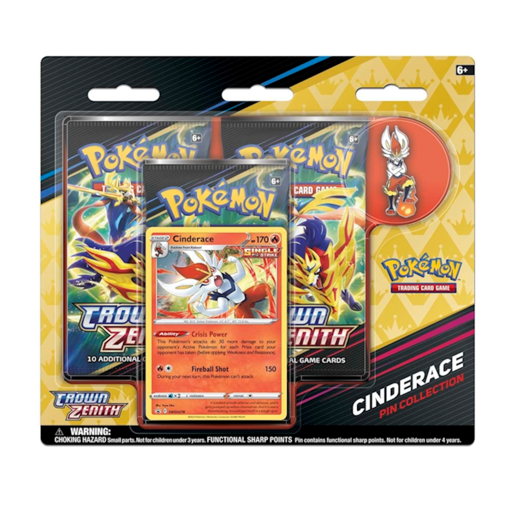 pokémon crown zenith cinderace pin collection 3 pack blister