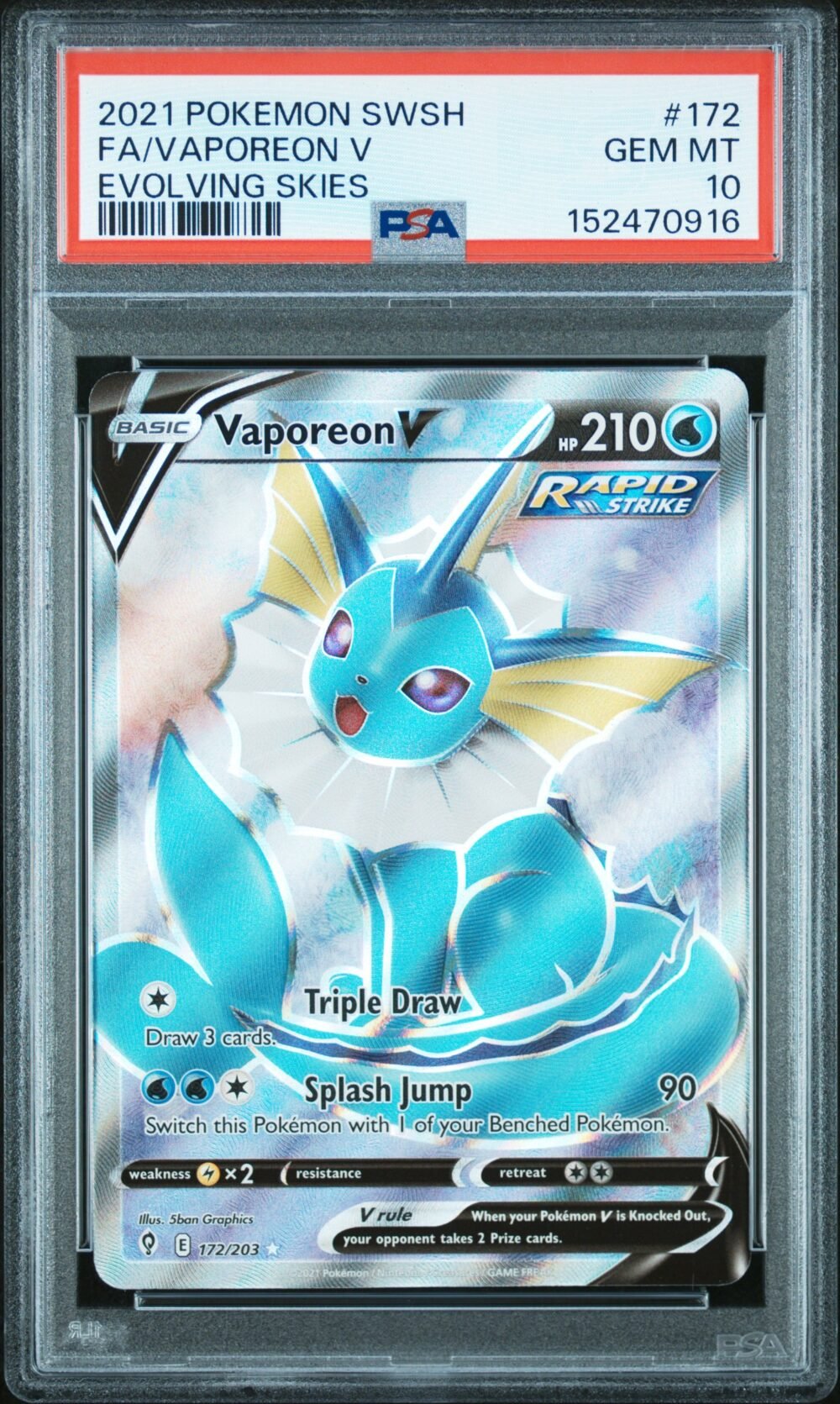 pokémon vaporeon v #172 evolving skies psa 10 pokémon vaporeon v #172 evolving skies psa 10