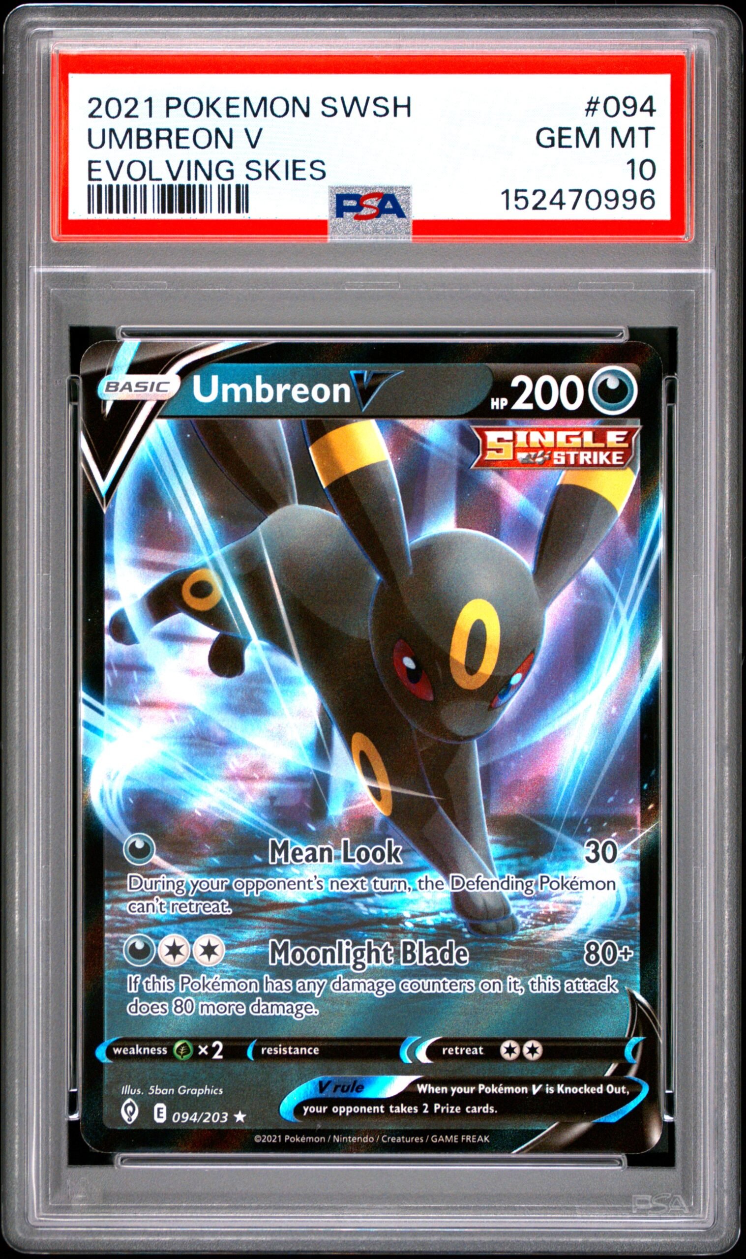 pokémon umbreon v #094 evolving skies evs psa 10 pokémon umbreon v #094 evolving skies evs psa 10