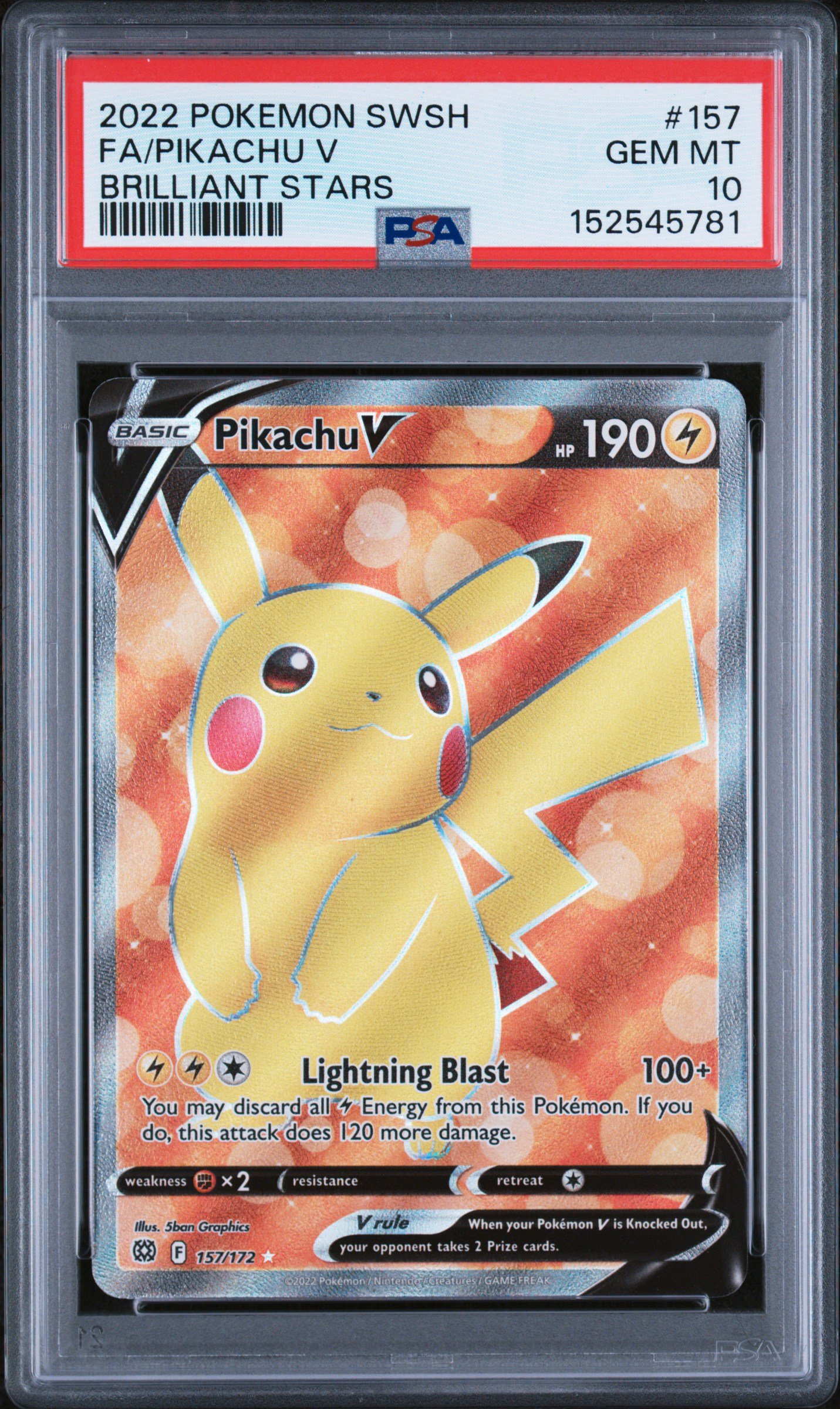 pokémon pikachu v #157 brilliant stars brs psa 10 pokémon pikachu v #157 brilliant stars brs psa 10