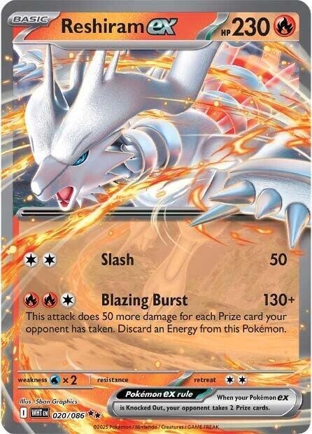 pokémon reshiram ex #020 white flare wht nm